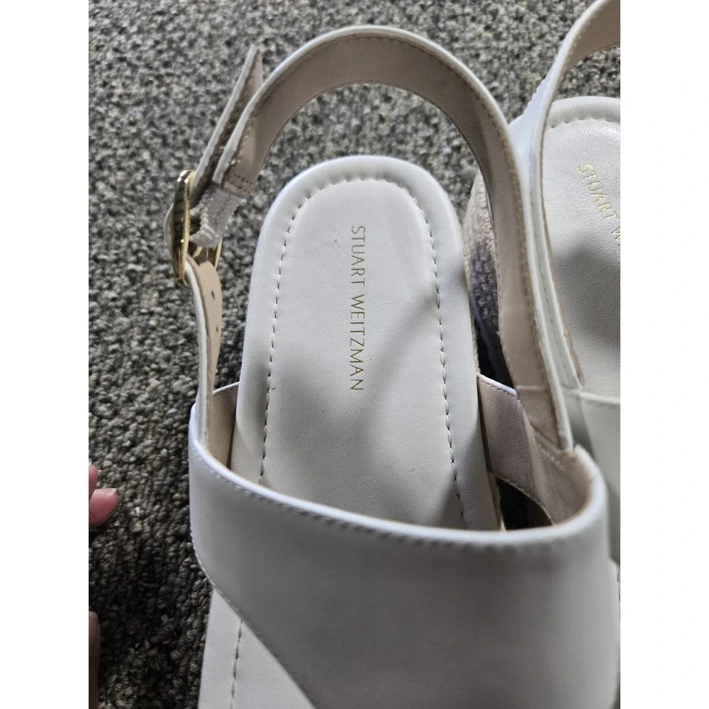 Stuart Weitzman size 7 Sandals White Leather Espadrille Platform (Retail $395)